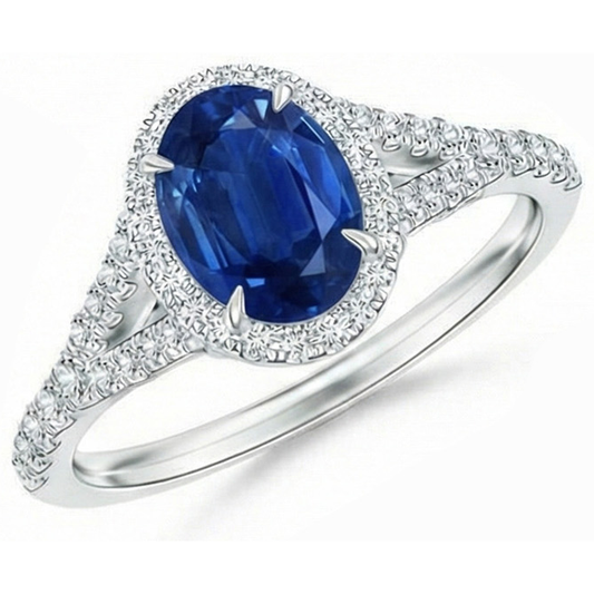 3 Ct Sapphire And Natural Earth Mined Diamond ( Not Lab Grown ) s Ring White Gold 14K Prong Set