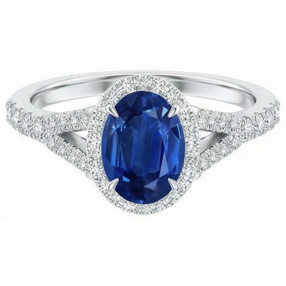 3 Ct Sapphire And Natural Earth Mined Diamond ( Not Lab Grown ) s Ring White Gold 14K Prong Set