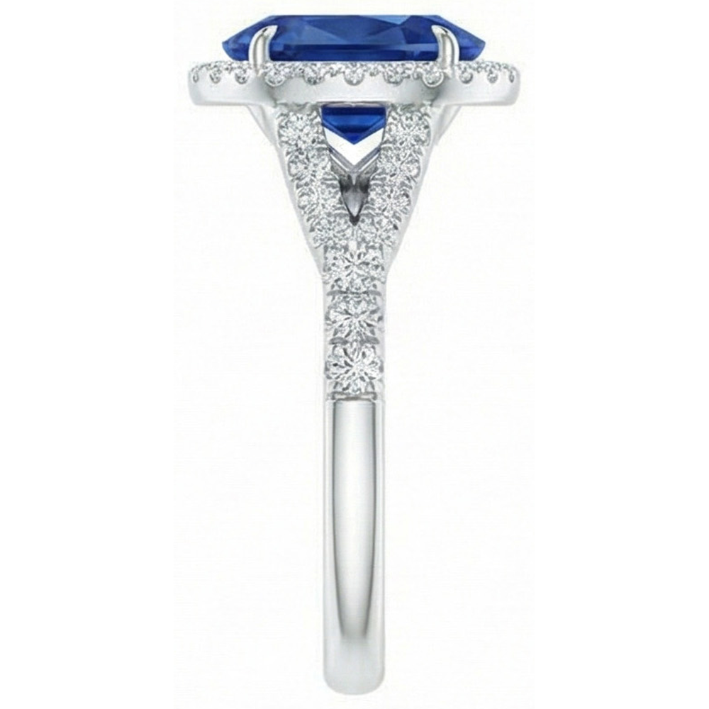 3 Ct Sapphire And Natural Earth Mined Diamond ( Not Lab Grown ) s Ring White Gold 14K Prong Set