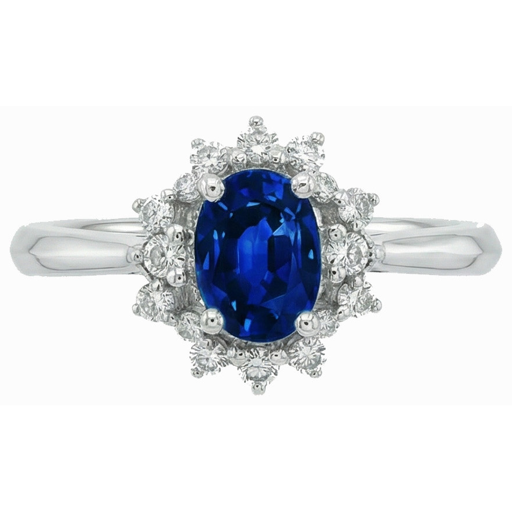3 Ct Sri Lankan Sapphire With Natural Earth Mined Diamond ( Not Lab Grown ) s Ring White Gold 14K
