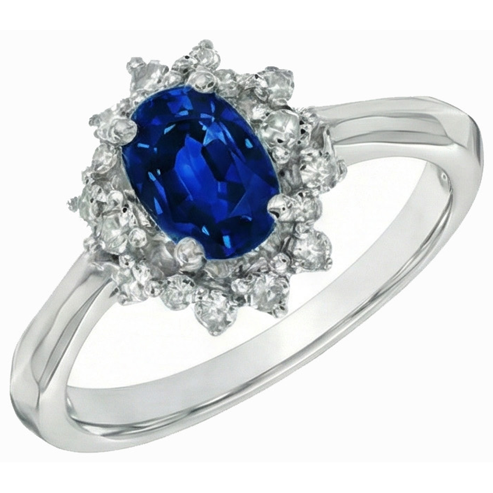 3 Ct Sri Lankan Sapphire With Natural Earth Mined Diamond ( Not Lab Grown ) s Ring White Gold 14K