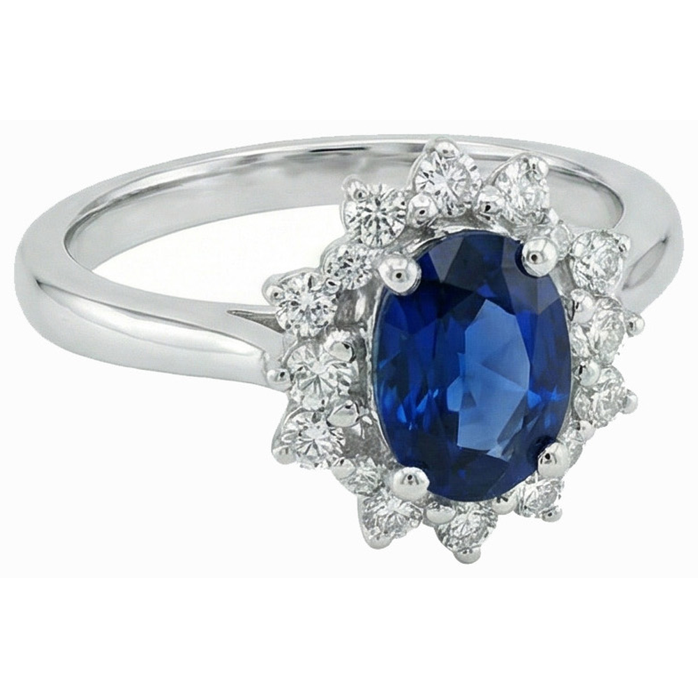 3 Ct Sri Lankan Sapphire With Natural Earth Mined Diamond ( Not Lab Grown ) s Ring White Gold 14K