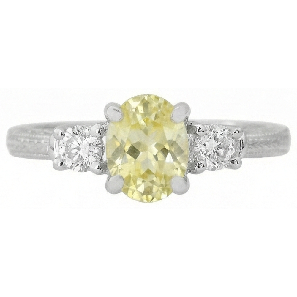3 Ct Three Stone Yellow Sapphire And Natural Earth Mined Diamond ( Not Lab Grown ) s Ring 14K White Gold