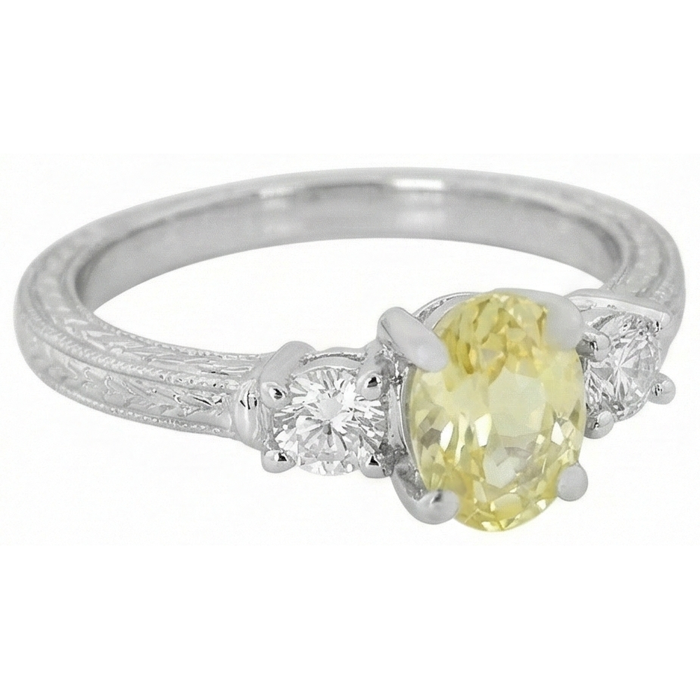 3 Ct Three Stone Yellow Sapphire And Natural Earth Mined Diamond ( Not Lab Grown ) s Ring 14K White Gold