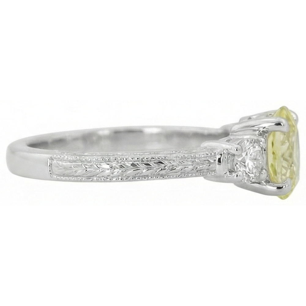 3 Ct Three Stone Yellow Sapphire And Natural Earth Mined Diamond ( Not Lab Grown ) s Ring 14K White Gold