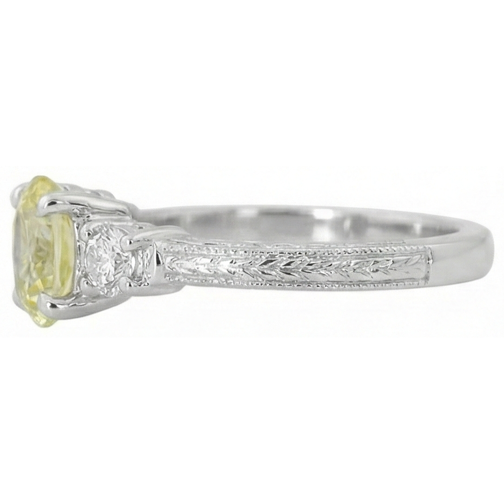 3 Ct Three Stone Yellow Sapphire And Natural Earth Mined Diamond ( Not Lab Grown ) s Ring 14K White Gold