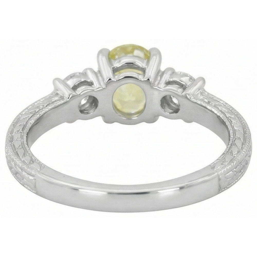 3 Ct Three Stone Yellow Sapphire And Natural Earth Mined Diamond ( Not Lab Grown ) s Ring 14K White Gold
