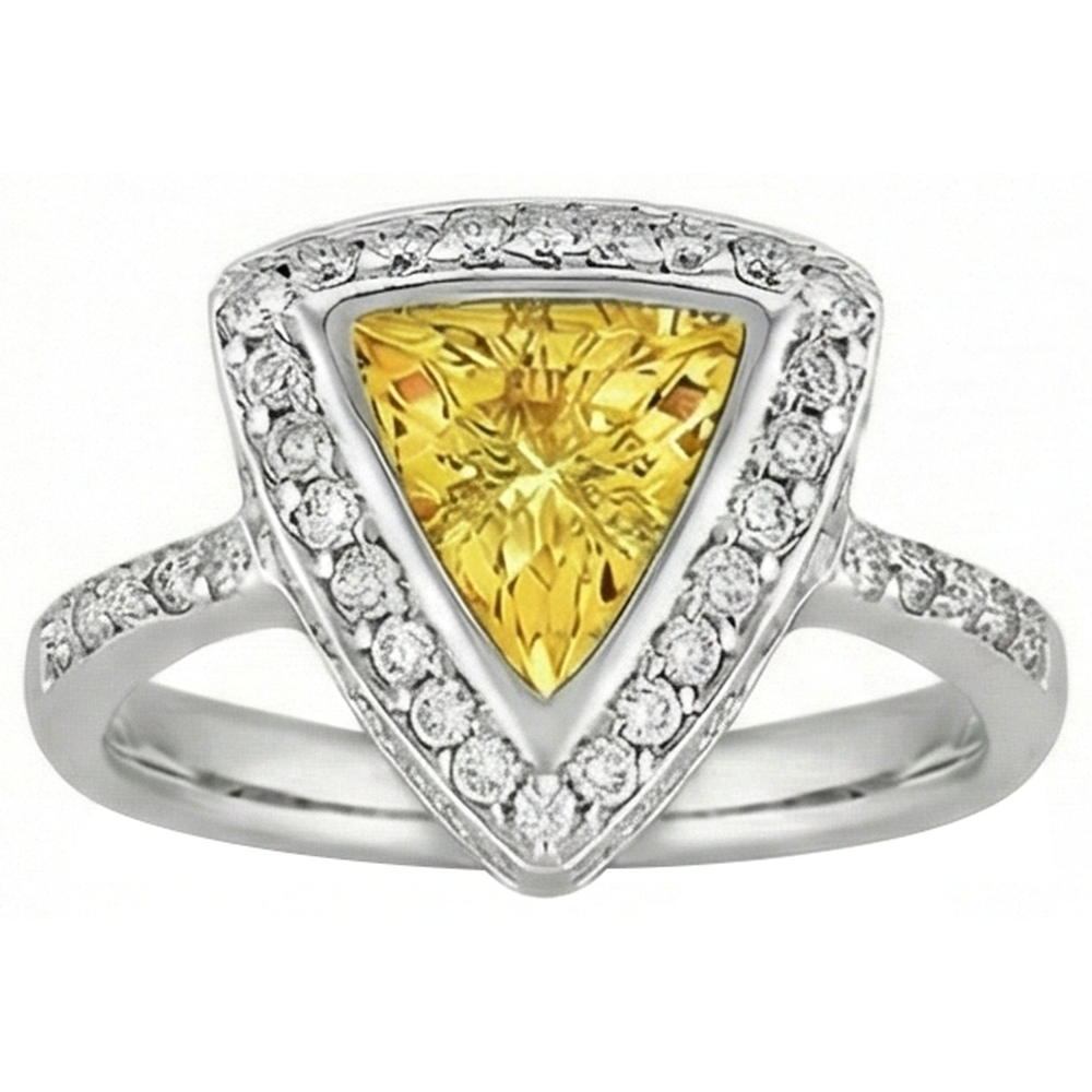 3 Ct Trillion Cut Yellow Sapphire And Round Natural Earth Mined Diamond ( Not Lab Grown )s Ring White Gold