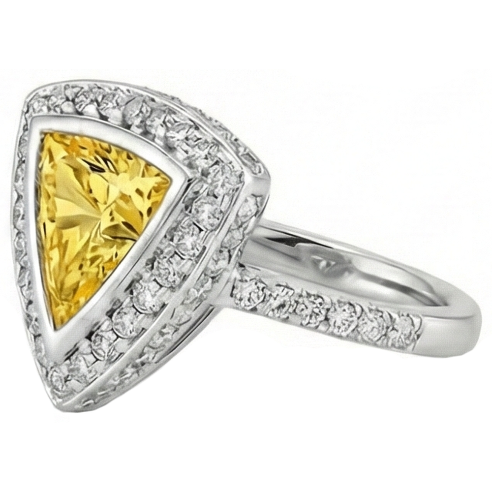 3 Ct Trillion Cut Yellow Sapphire And Round Natural Earth Mined Diamond ( Not Lab Grown )s Ring White Gold