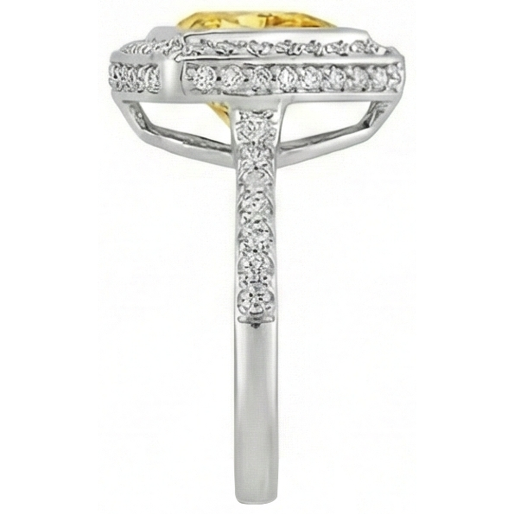 3 Ct Trillion Cut Yellow Sapphire And Round Natural Earth Mined Diamond ( Not Lab Grown )s Ring White Gold