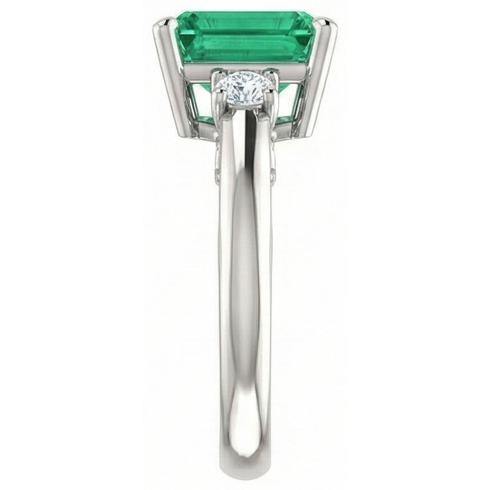 3 Stone 15.50 Ct. Green Emerald With Natural Earth Mined Diamond ( Not Lab Grown ) s Ring Prong Set WG 14K