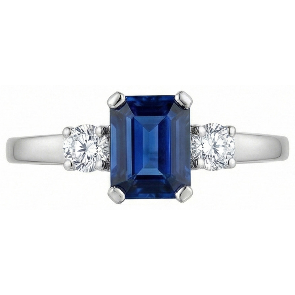3 Stone 2.50 Carats Ceylon Sapphire Anniversary Ring White Gold 14K