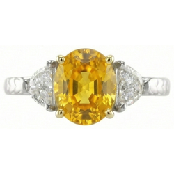 3 Stone 4.50 Ct. Oval Yellow Sapphire And Natural Earth Mined Diamond ( Not Lab Grown )s Ring White Gold