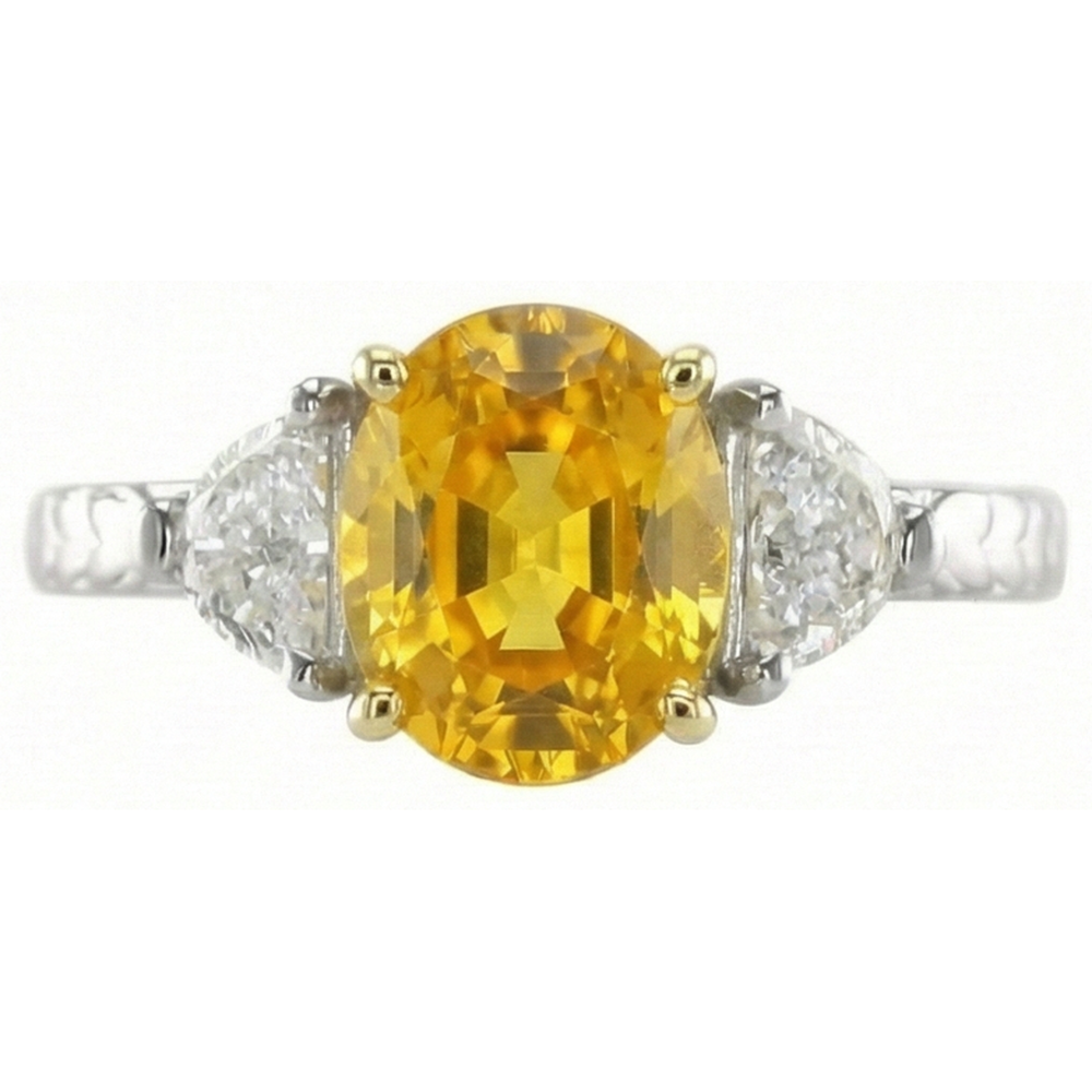 3 Stone 4.50 Ct. Oval Yellow Sapphire And Natural Earth Mined Diamond ( Not Lab Grown )s Ring White Gold