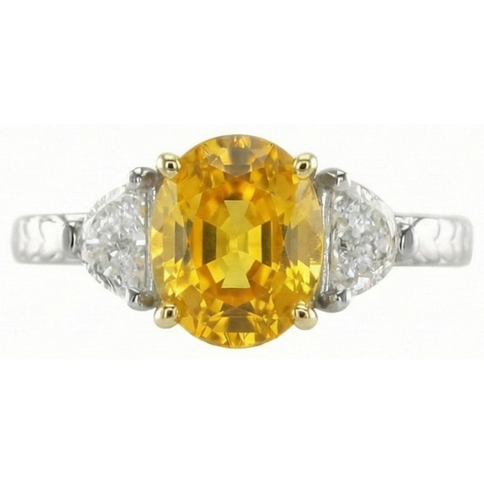 3 Stone 4.50 Ct. Oval Yellow Sapphire And Natural Earth Mined Diamond ( Not Lab Grown )s Ring White Gold