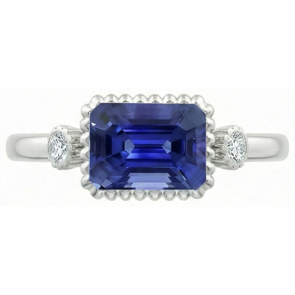 3 Stone Anniversary Ring Bezel Set Natural Earth Mined Diamond ( Not Lab Grown ) & Blue Sapphire 2.75 Carats