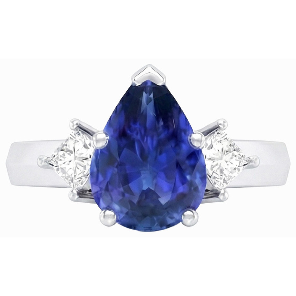3 Stone Anniversary Ring Pear Ceylon Sapphire & Natural Earth Mined Diamond ( Not Lab Grown )s 3.50 Carats