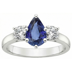 3 Stone Anniversary Ring Pear Ceylon Sapphire & Natural Earth Mined Diamond ( Not Lab Grown )s 4.50 Carats