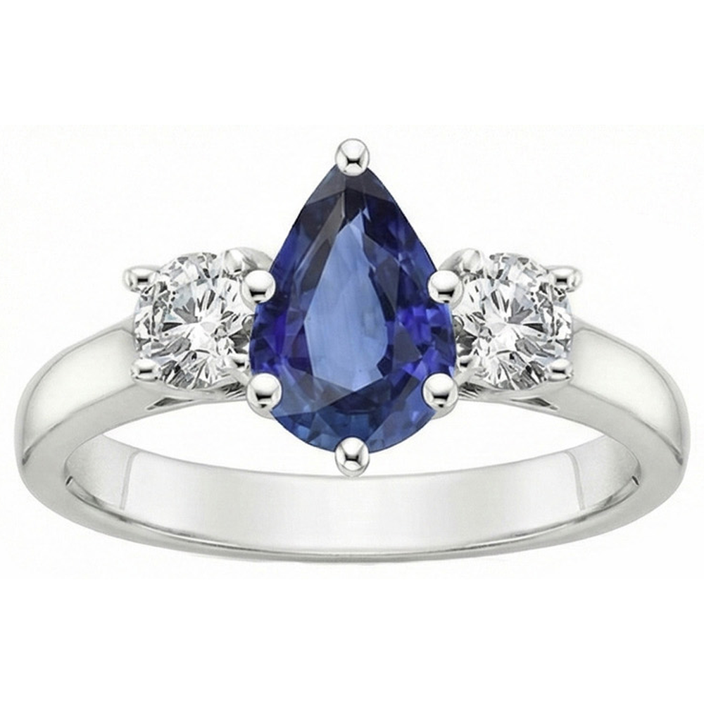 3 Stone Anniversary Ring Pear Ceylon Sapphire & Natural Earth Mined Diamond ( Not Lab Grown )s 4.50 Carats