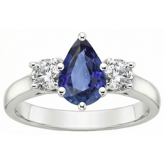 3 Stone Anniversary Ring Pear Ceylon Sapphire & Natural Earth Mined Diamond ( Not Lab Grown )s 4.50 Carats
