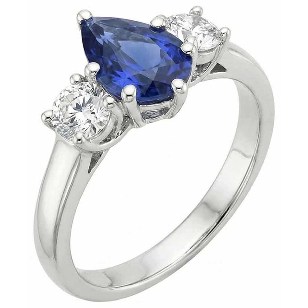 3 Stone Anniversary Ring Pear Ceylon Sapphire & Natural Earth Mined Diamond ( Not Lab Grown )s 4.50 Carats
