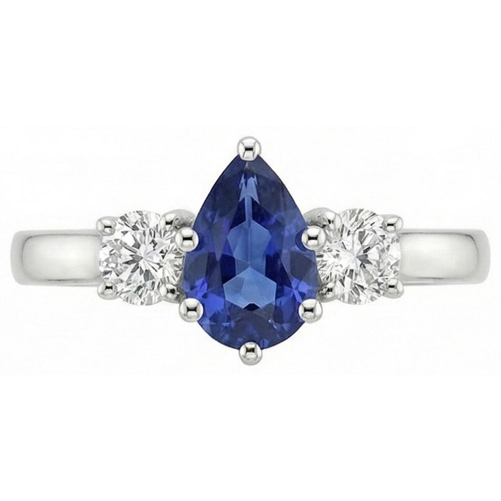 3 Stone Anniversary Ring Pear Ceylon Sapphire & Natural Earth Mined Diamond ( Not Lab Grown )s 4.50 Carats
