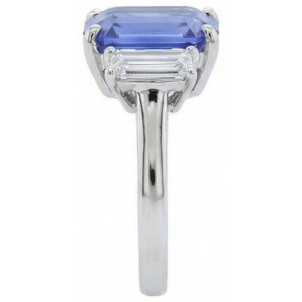 3 Stone Anniversary Ring White Gold Emerald Cut Blue Sapphire 4 Carats