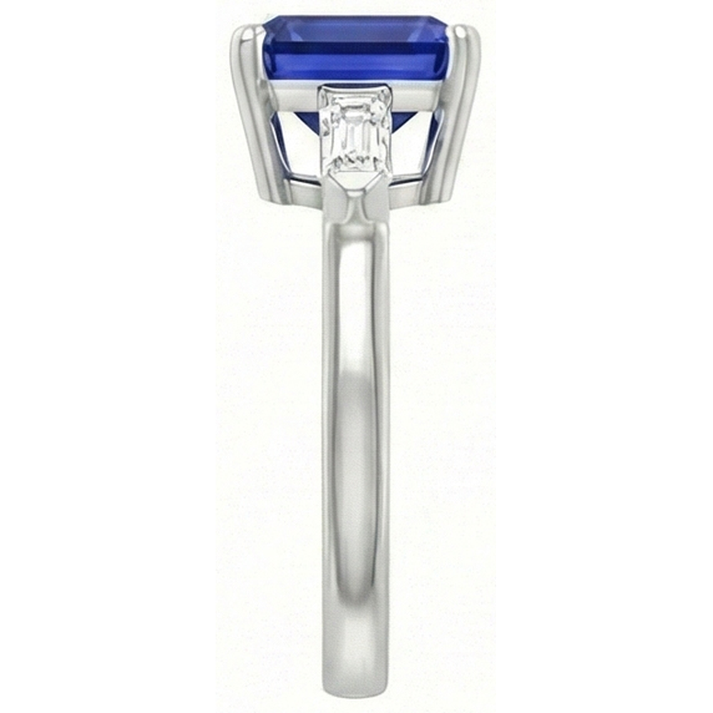 3 Stone Baguette Natural Earth Mined Diamond ( Not Lab Grown ) Ring Asscher Ceylon Blue Sapphire 4 Carats
