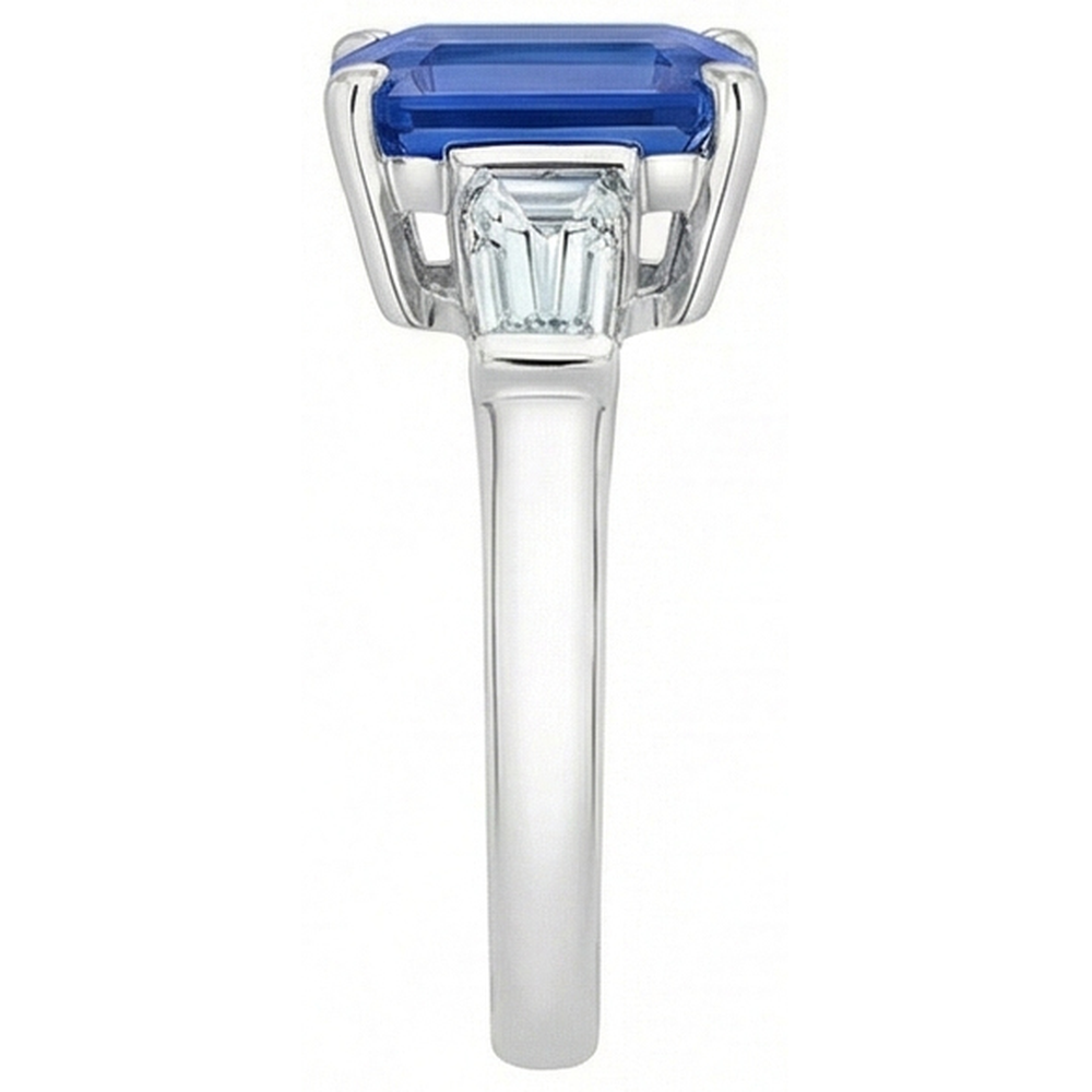 3 Stone Baguette Natural Earth Mined Diamond ( Not Lab Grown ) Sapphire Ring