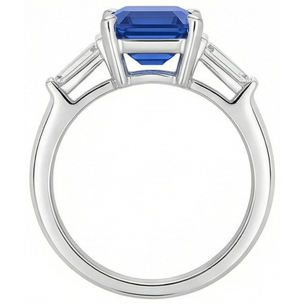 3 Stone Baguette Natural Earth Mined Diamond ( Not Lab Grown ) Sapphire Ring