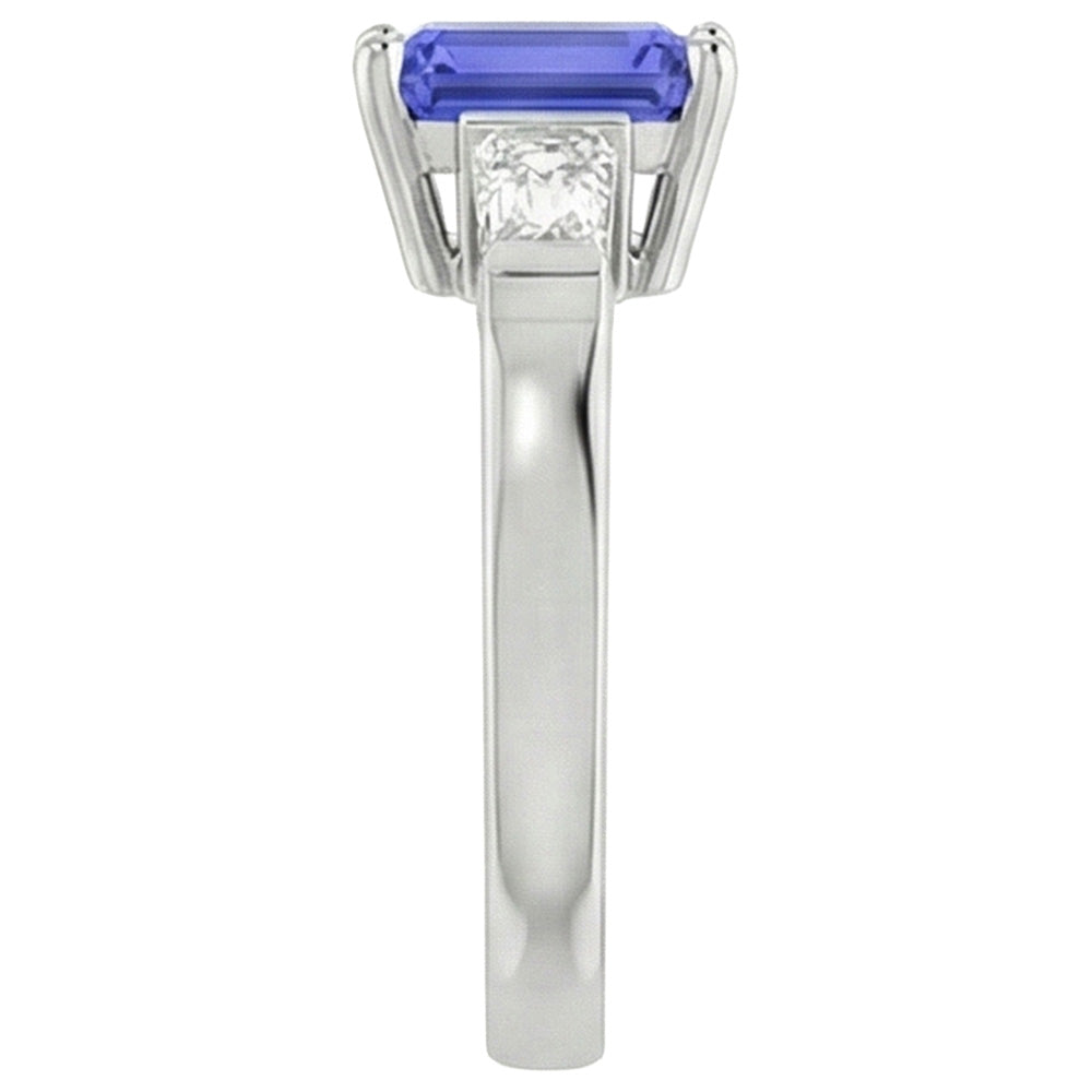 3 Stone Baguette Natural Earth Mined Diamond ( Not Lab Grown )s Blue Sapphire Ring Emerald Cut 1.75 Carats