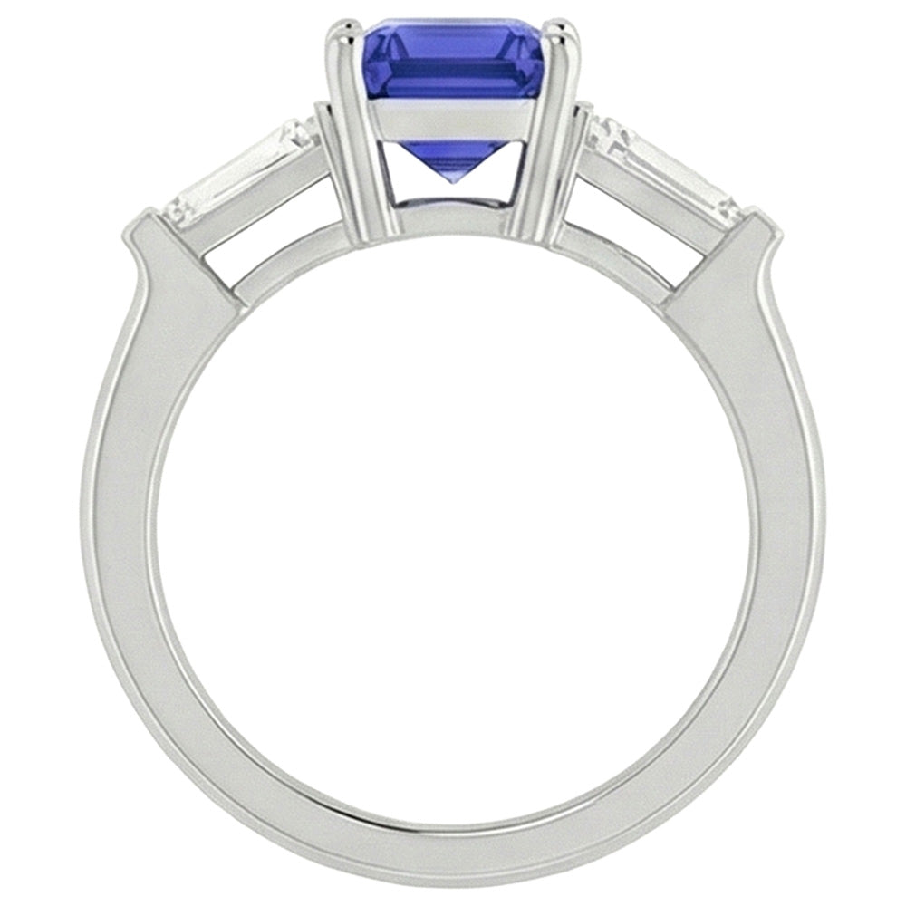 3 Stone Baguette Natural Earth Mined Diamond ( Not Lab Grown )s Blue Sapphire Ring Emerald Cut 1.75 Carats