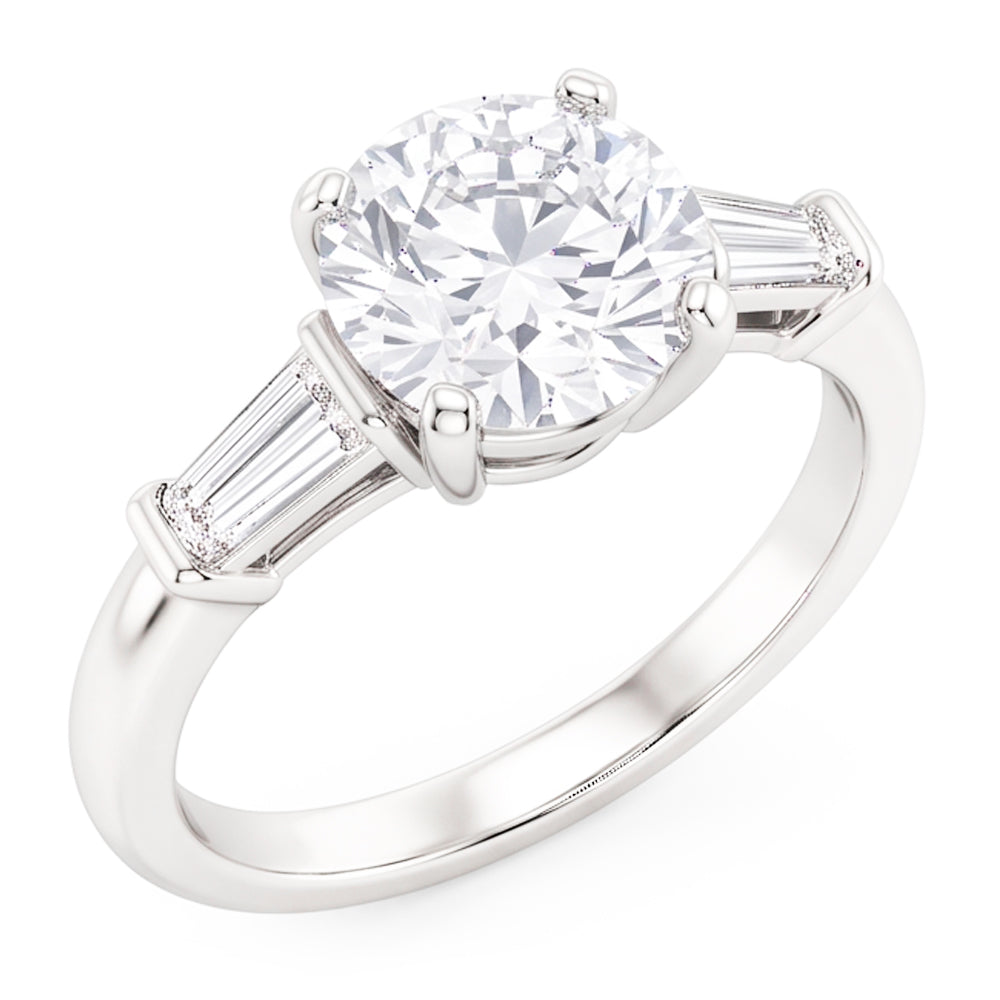 3 Stone Baguette & Round Old Mine Cut Real Natural Earth Mined Diamond ( Not Lab Grown ) Ring Gold 4 Carats
