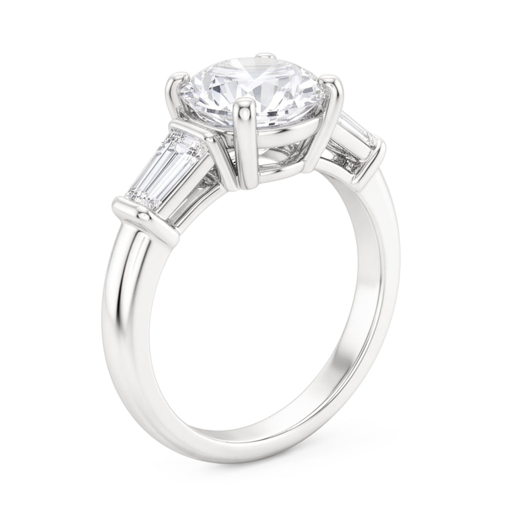 3 Stone Baguette & Round Old Mine Cut Real Natural Earth Mined Diamond ( Not Lab Grown ) Ring Gold 4 Carats