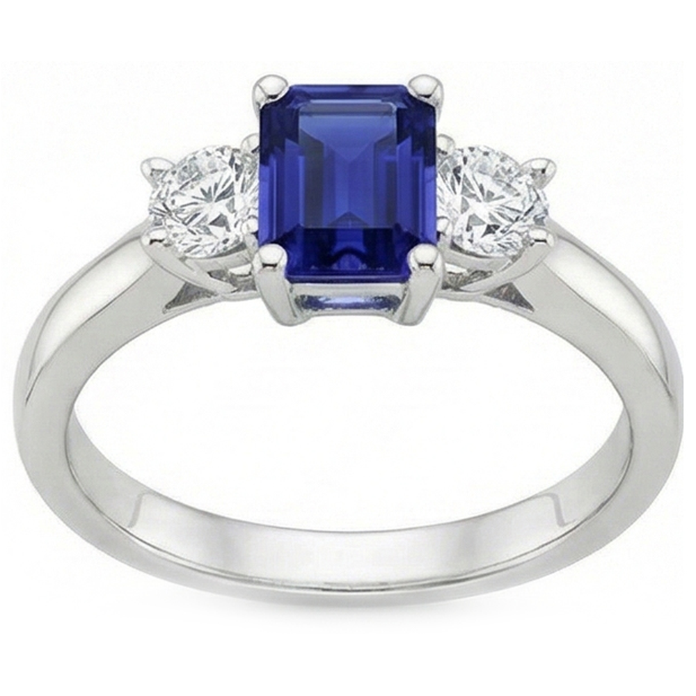 3 Stone Blue Emerald Sapphire Natural Earth Mined Diamond ( Not Lab Grown ) Ring 2.50 Carats