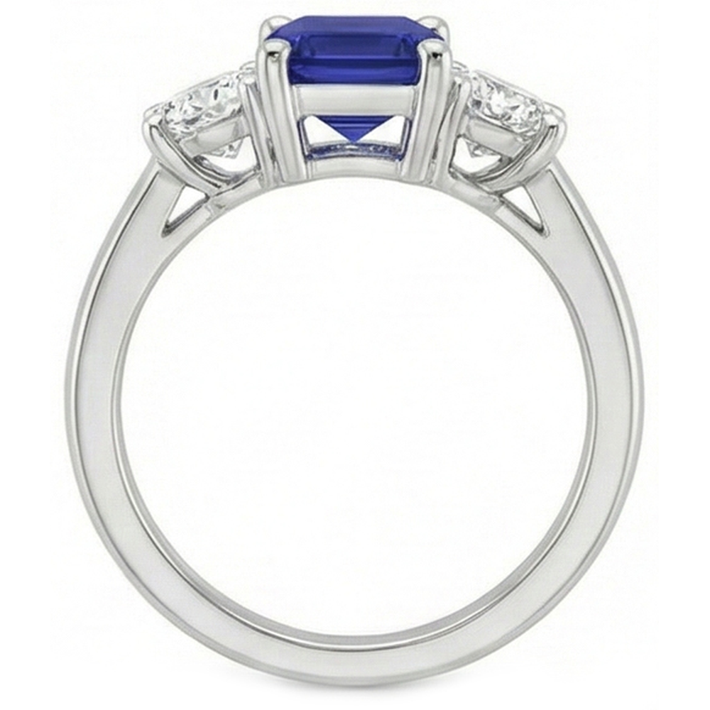 3 Stone Blue Emerald Sapphire Natural Earth Mined Diamond ( Not Lab Grown ) Ring 2.50 Carats
