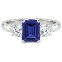 3 Stone Blue Emerald Sapphire Natural Earth Mined Diamond ( Not Lab Grown ) Ring 2.50 Carats