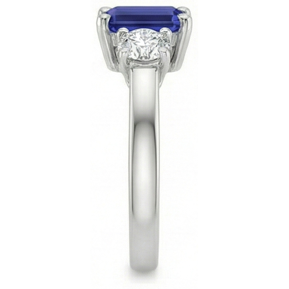 3 Stone Blue Emerald Sapphire Natural Earth Mined Diamond ( Not Lab Grown ) Ring 2.50 Carats