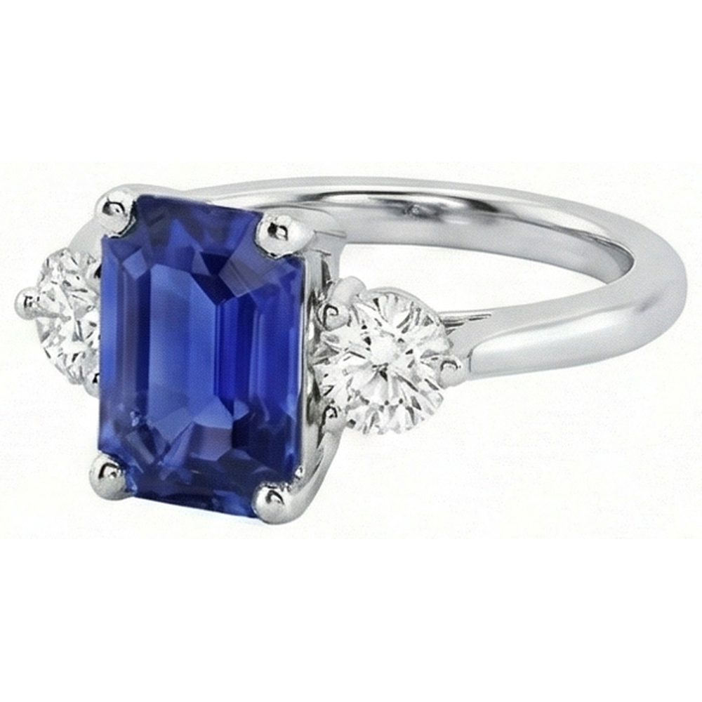 3 Stone Blue Sapphire Emerald Ring & Natural Earth Mined Diamond ( Not Lab Grown )s 3 Carats