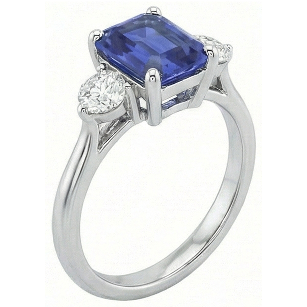 3 Stone Blue Sapphire Emerald Ring & Natural Earth Mined Diamond ( Not Lab Grown )s 3 Carats