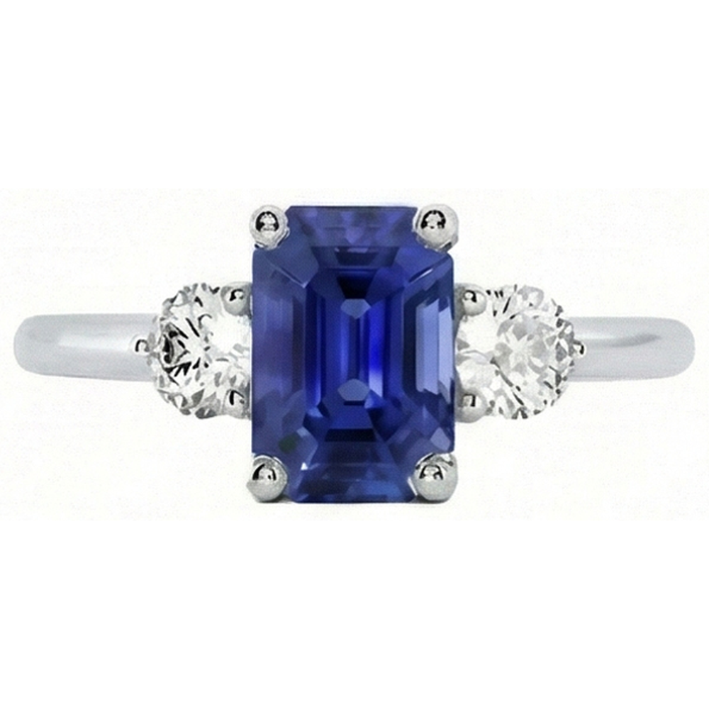 3 Stone Blue Sapphire Emerald Ring & Natural Earth Mined Diamond ( Not Lab Grown )s 3 Carats