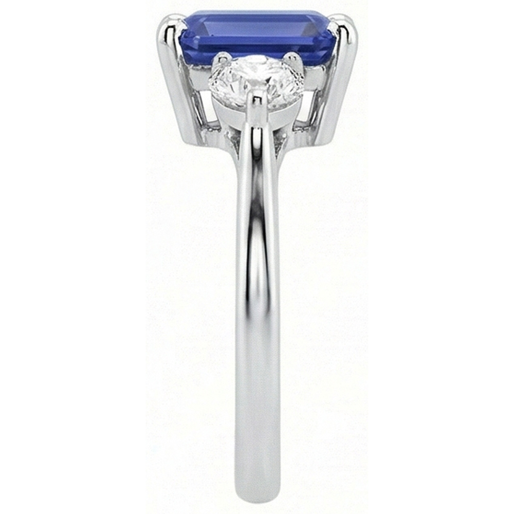 3 Stone Blue Sapphire Emerald Ring & Natural Earth Mined Diamond ( Not Lab Grown )s 3 Carats