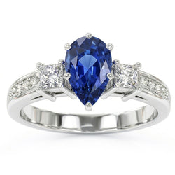 Natural Sapphire Ring 3.50ct - White Gold 14K