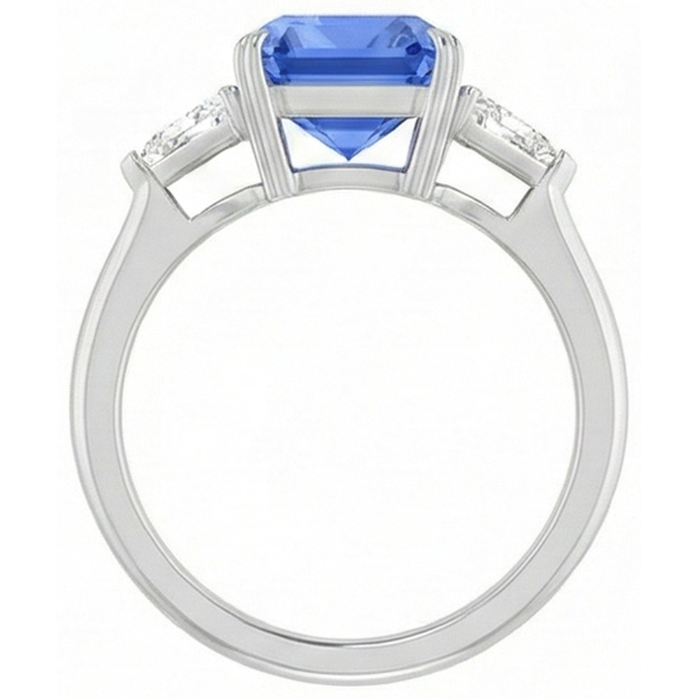 3 Stone Blue Sapphire Ring Small Trillion Natural Earth Mined Diamond ( Not Lab Grown )s Jewelry 2.75 Carats