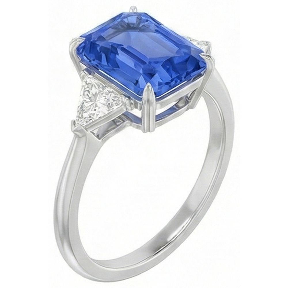 3 Stone Blue Sapphire Ring Small Trillion Natural Earth Mined Diamond ( Not Lab Grown )s Jewelry 2.75 Carats