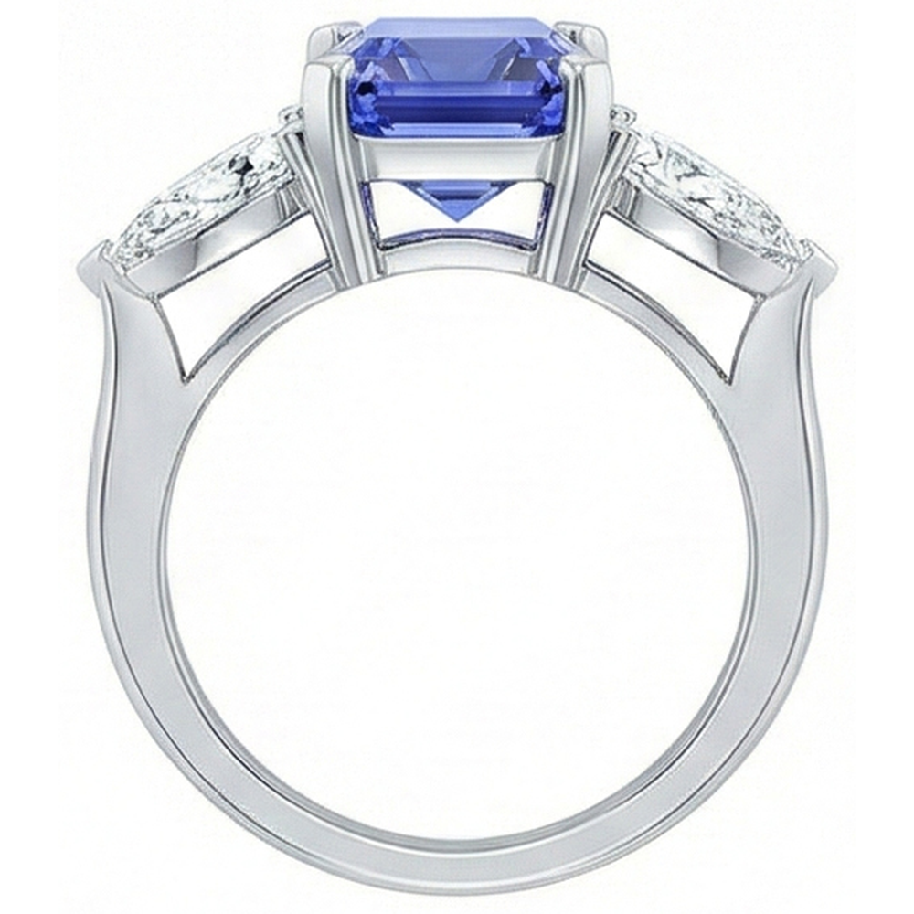 natural pear sapphire 2ct ring on white background