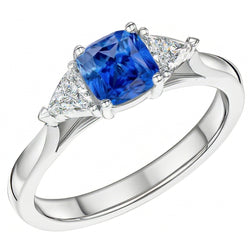 3 Stone Cushion Light Blue Sapphire Ring 1.50 Carats Trillion Natural Earth Mined Diamond ( Not Lab Grown )s