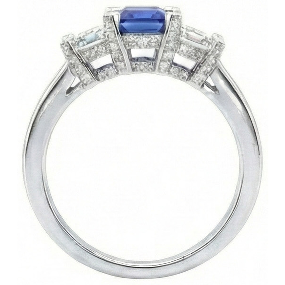 natural radiant sapphire 3ct ring profile view