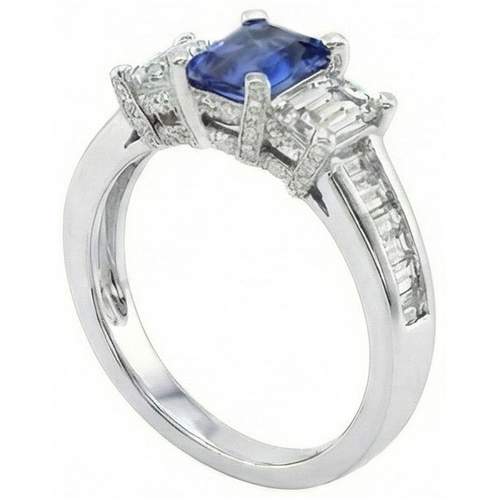 natural radiant sapphire 3ct ring close up detail