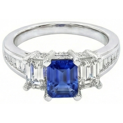 Natural Sapphire Ring 3ct - White Gold 14K